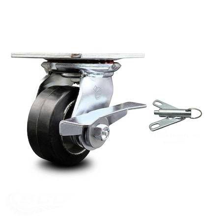 Service Caster 4 Inch Rubber on Aluminum Caster with Roller Bearing and Brake/Swivel Lock SCC SCC-35S420-RAR-SLB-BSL